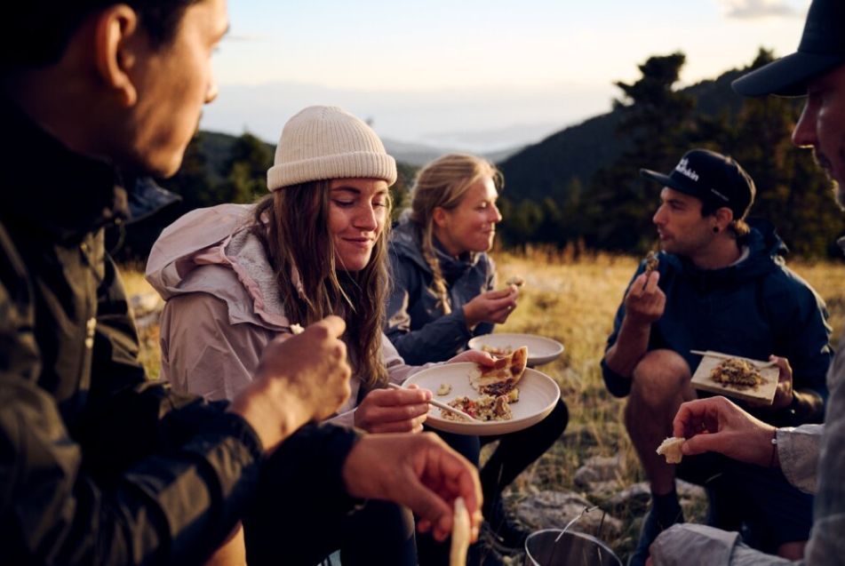 Group eating out in the country