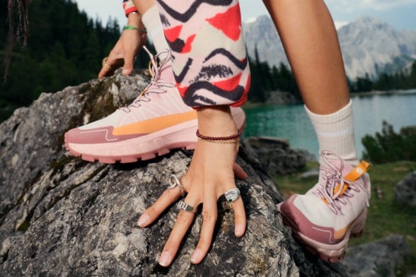 Photo of three hiking packs on rocky ground